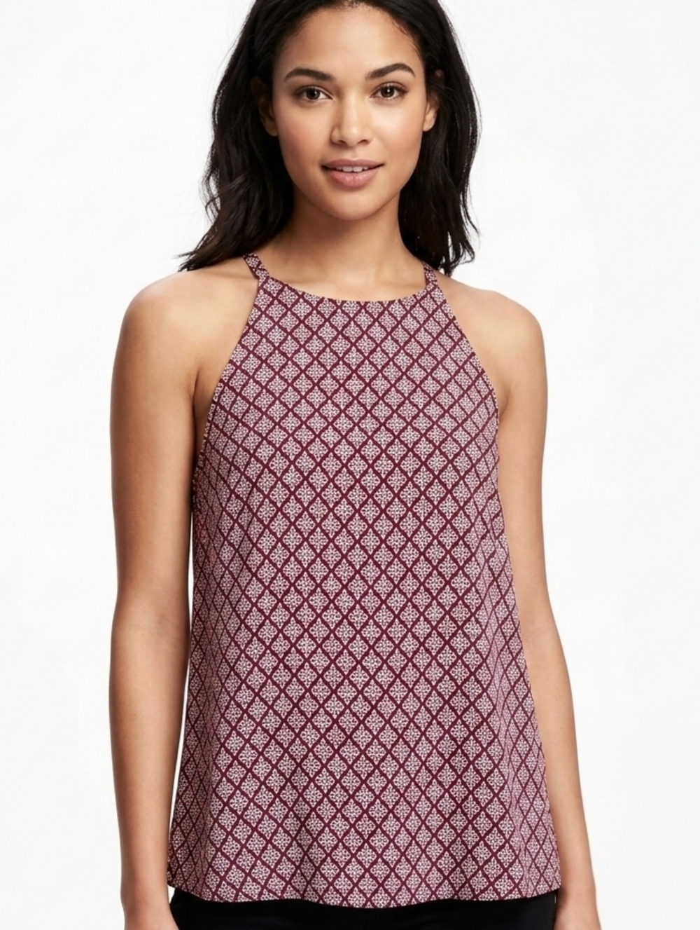 Old Navy Burgundy Geometric Halter Tank Top